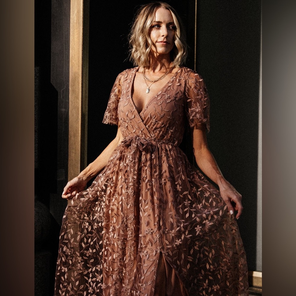 Baltic Born Nude Rose Marseille Embossed Maxi Dress
